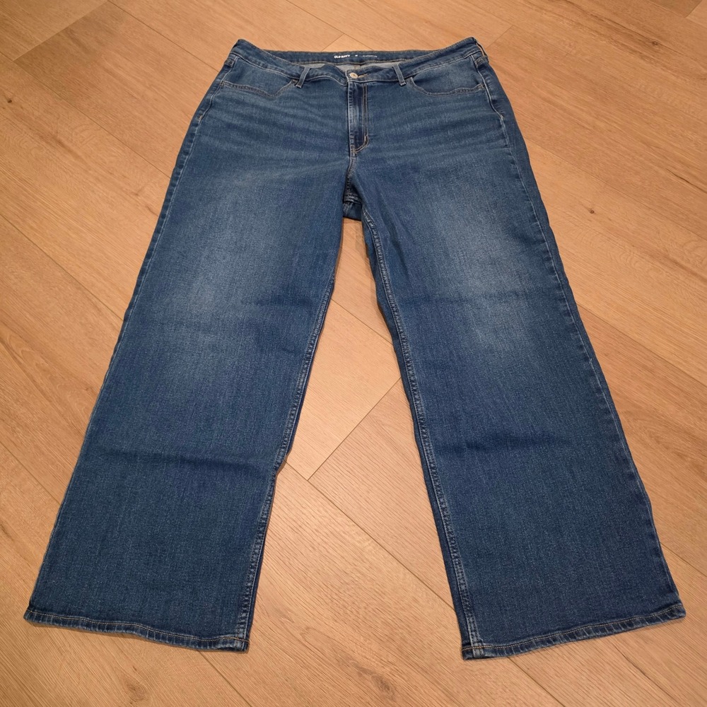 Old Navy Wow Wide Leg Jeans Womens Size 18 Stretch Blue Medium Wash High Rise